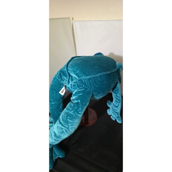 Vintage Commonwealth VELVET FROG Teal Blue Rose Pattern 22" Stuffed Animal 21 - Picture 4 of 5